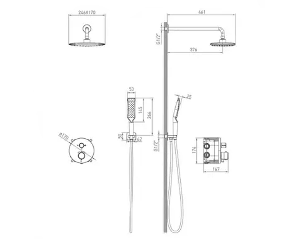 Душевая система  SISTEMA P 1584.090701:Чертеж 