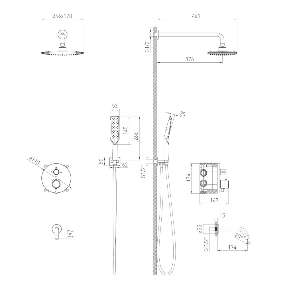Душевая система  SISTEMA P 1584.091001:Чертеж 