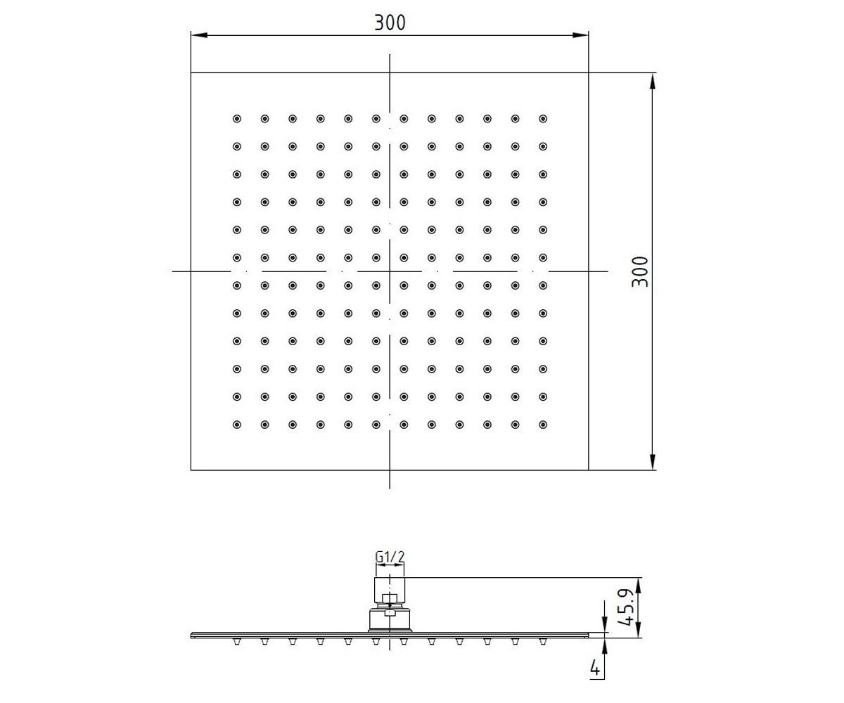 Душевая головка 30х30 см  CASCADA 16008104:Чертеж 