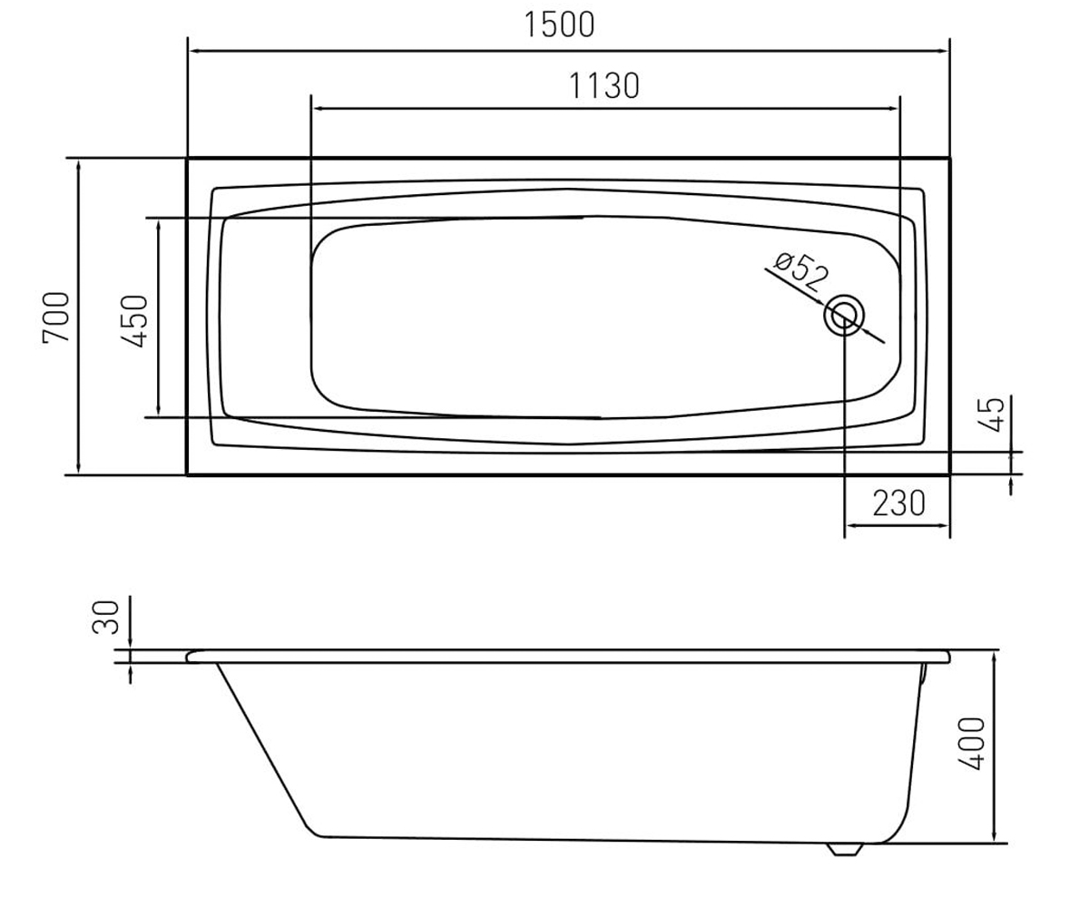 Ванна прямоугольная 150х70 см  SOLAR TS-1579340:Чертеж 
