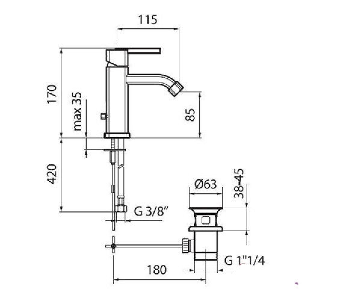 Смеситель для раковины  AZETA AZ830101.015:Чертеж 