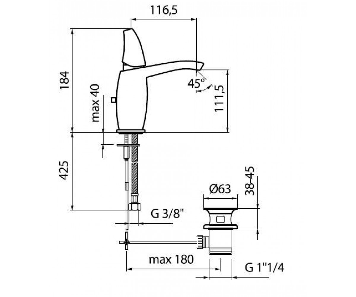 Смеситель для раковины  FLAUTO FT830101.015:Чертеж 