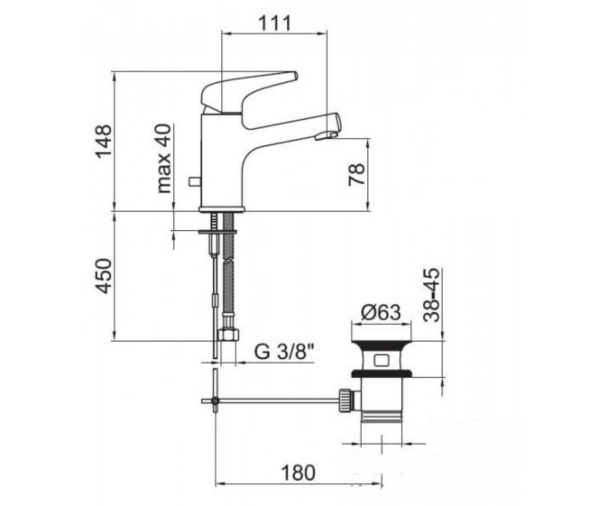 Смеситель на умывальник  RIVOLI RI830101.015:Чертеж 
