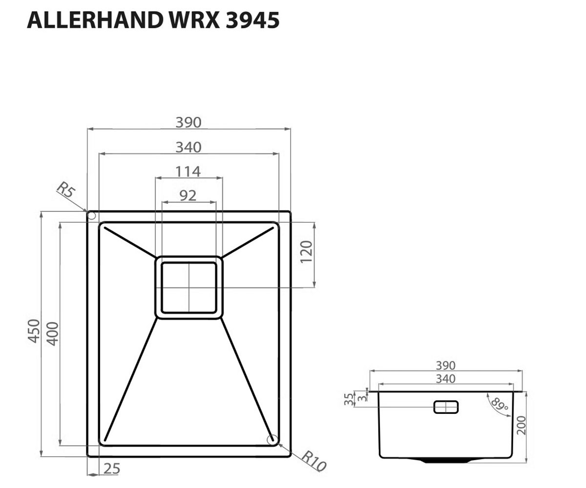 Врезная мойка  ALLERHAND WRX 3945:Чертеж 