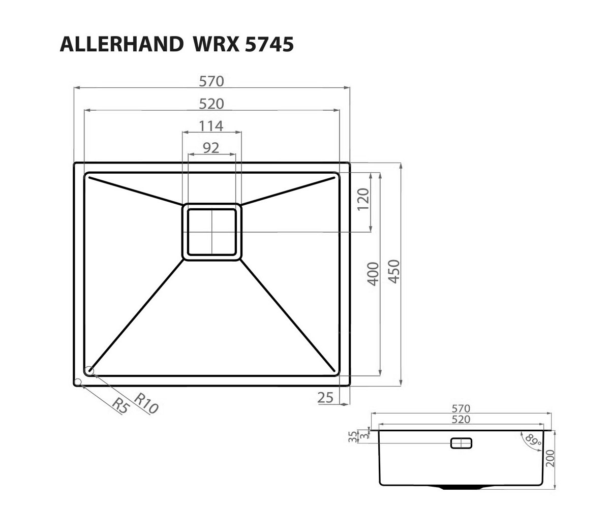 Мойка без крыла  ALLERHAND WRX 5745:Чертеж 