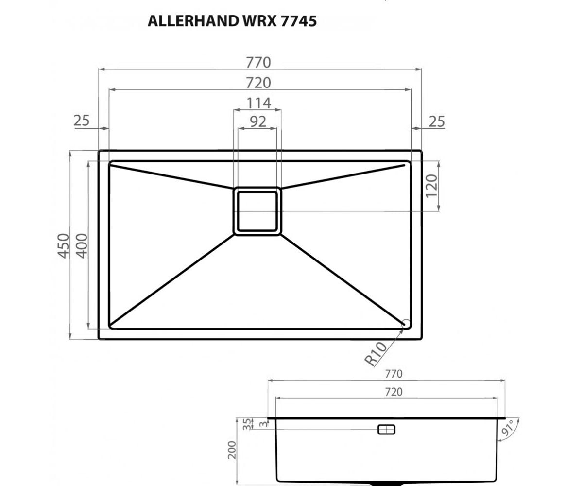 Врезная мойка  ALLERHAND WRX 7745:Чертеж 