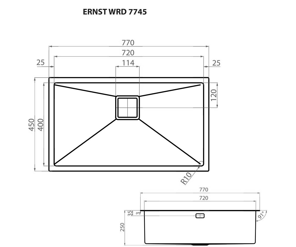 Врезная мойка  ERNST WRD 7745:Чертеж 