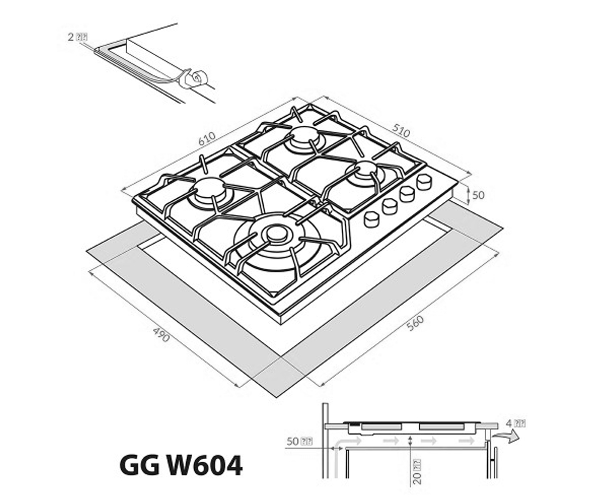 Поверхность стеклокерамическая  GG W604 BL:Чертеж 