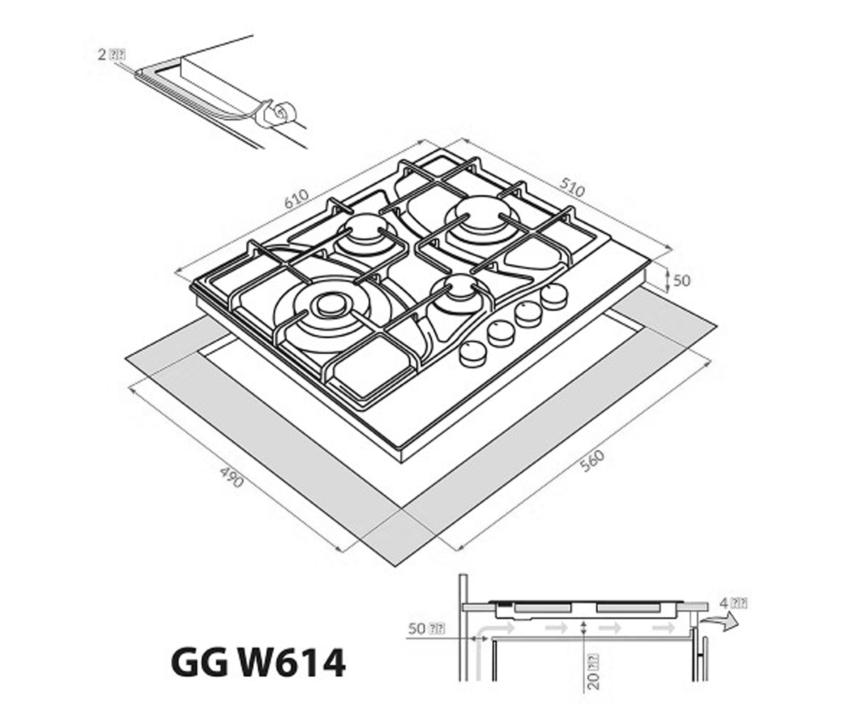 Поверхность варочная  GG W614 WH:Чертеж 