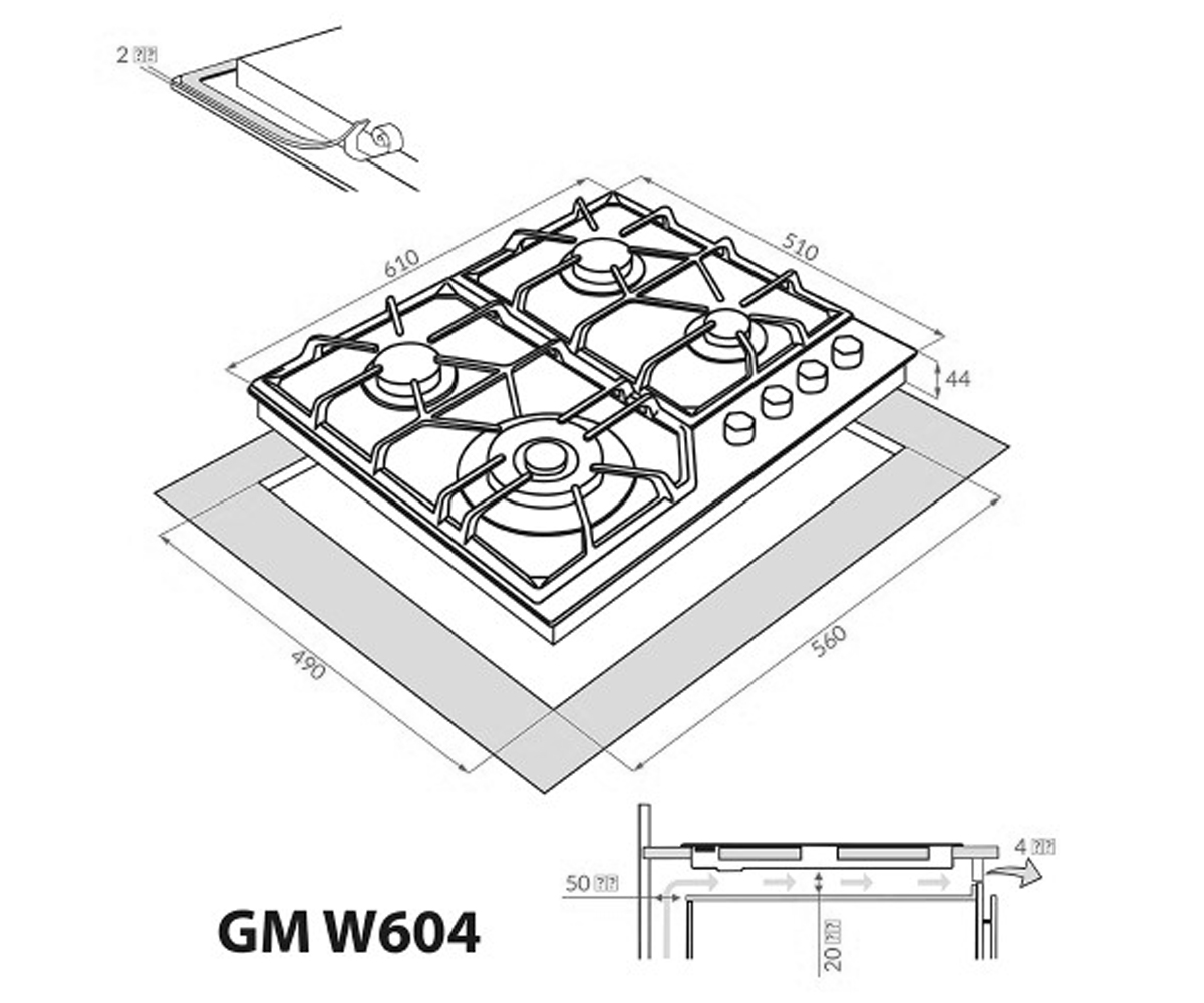Газовая поверхность  GM W604 BL:Чертеж 