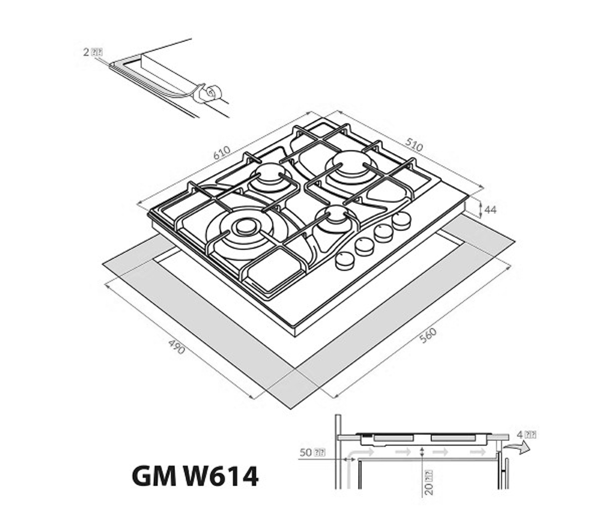 Газовая поверхность  GM W614 SS:Чертеж 