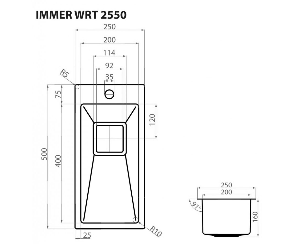 Мойка на столешницу  IMMER WRT 2550:Чертеж 