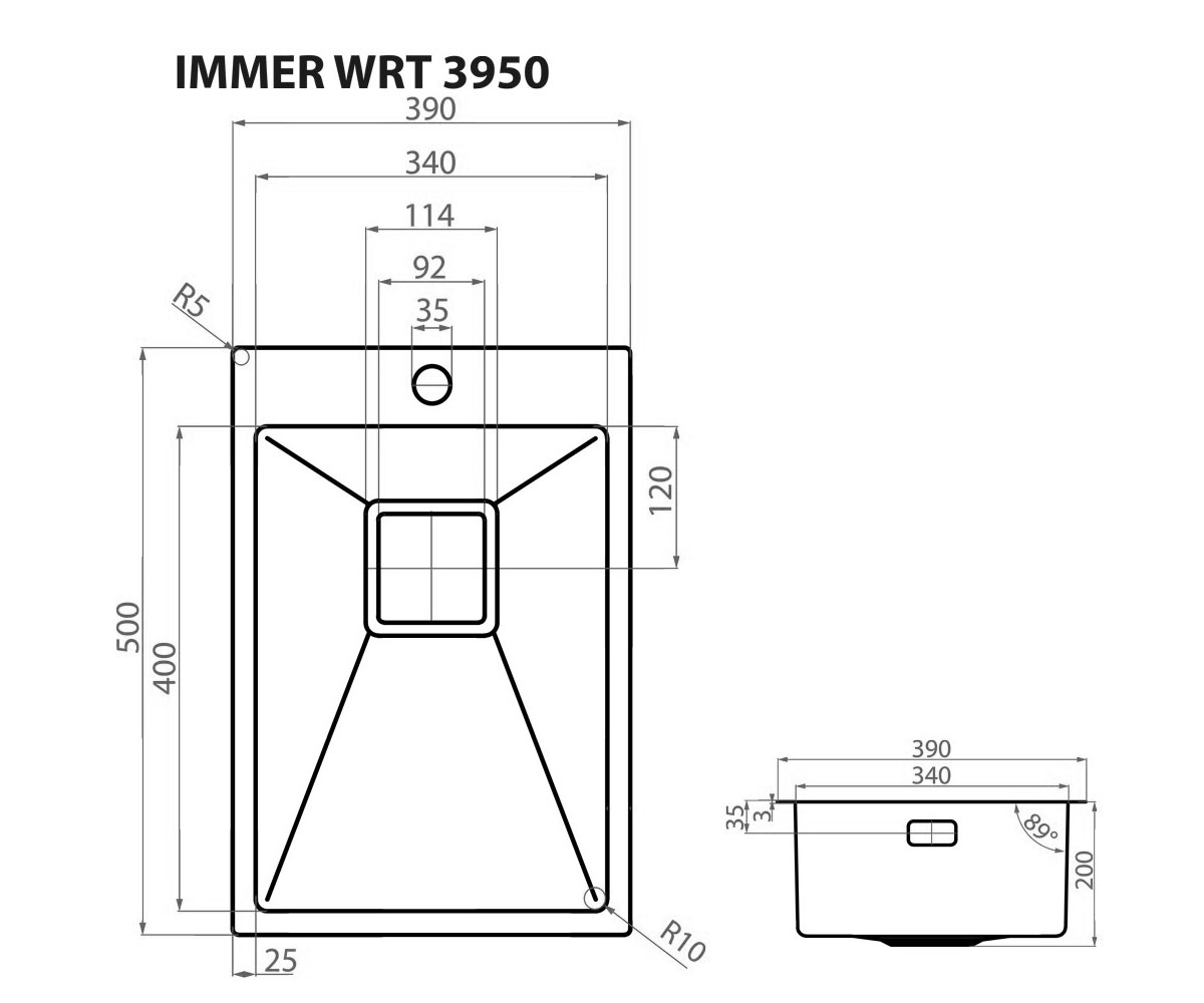 Мойка накладная  IMMER WRT 3950:Чертеж 