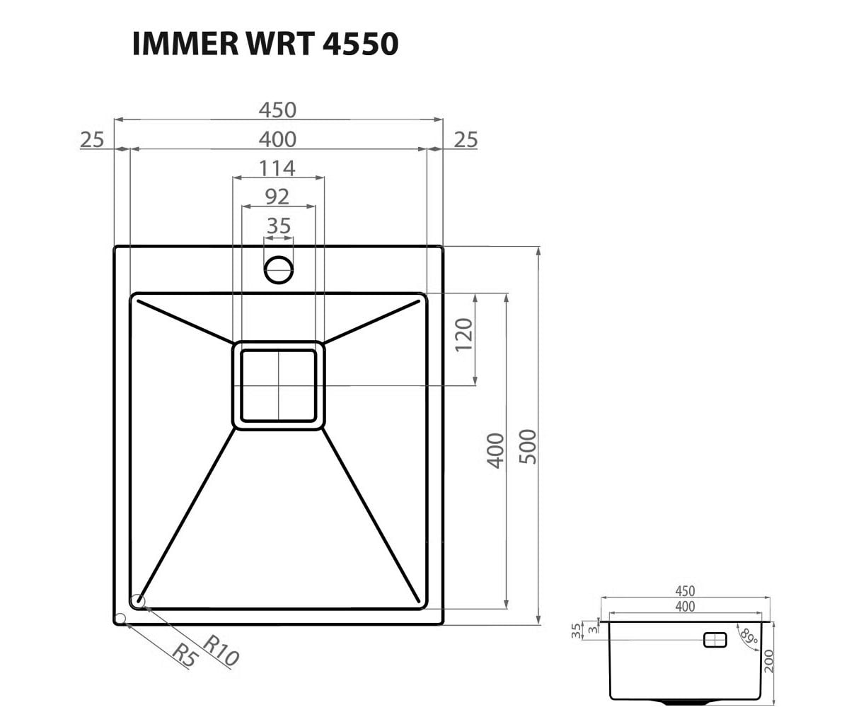Мойка без крыла  IMMER WRT 4550:Чертеж 