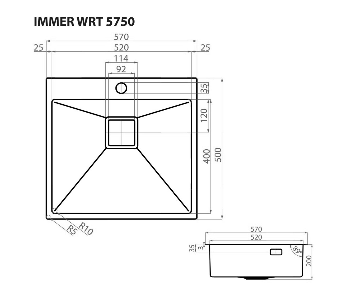Мойка на одну чашу  IMMER WRT 5750:Чертеж 