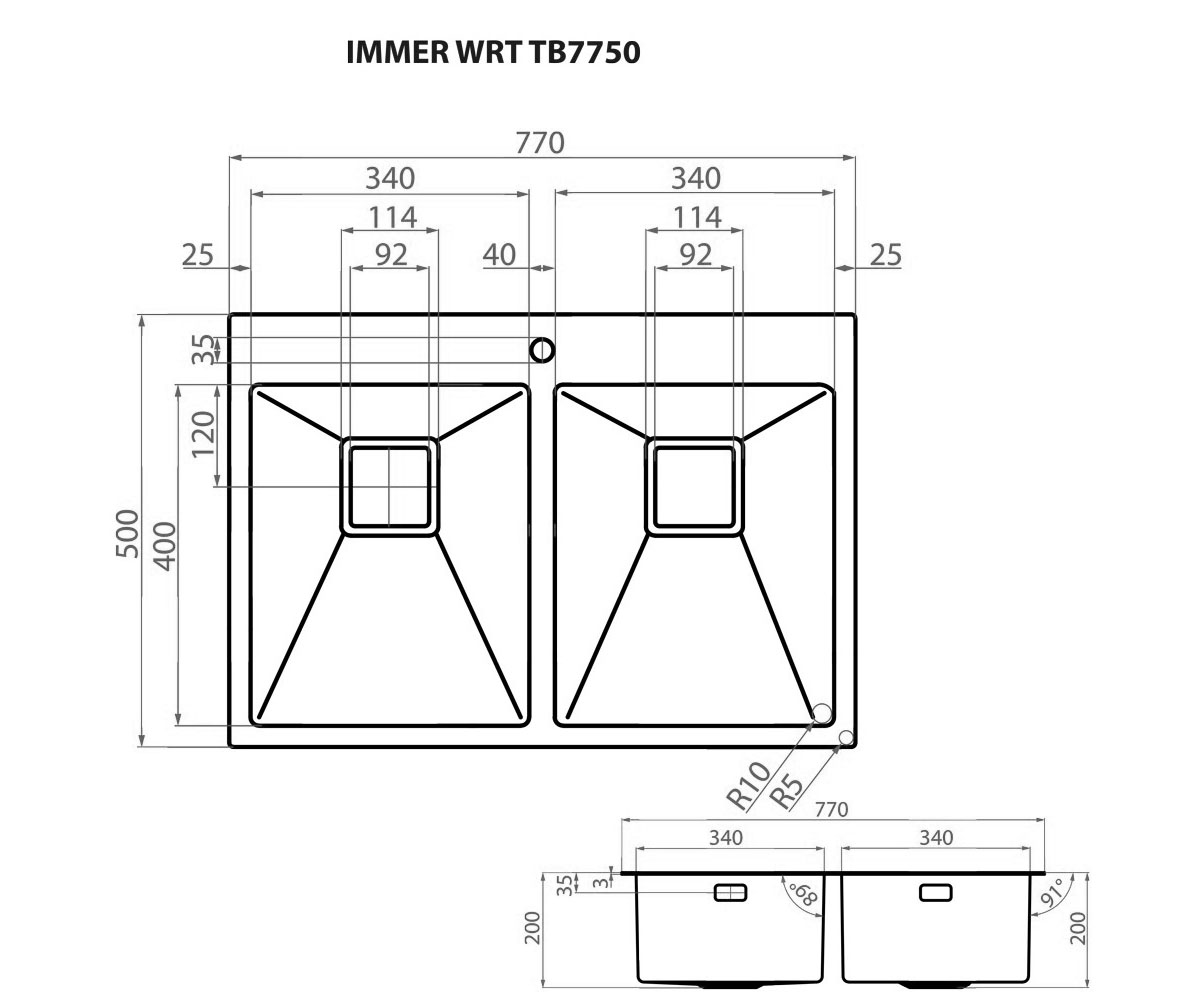 Мойка на две чаши  IMMER WRT TB7750:Чертеж 