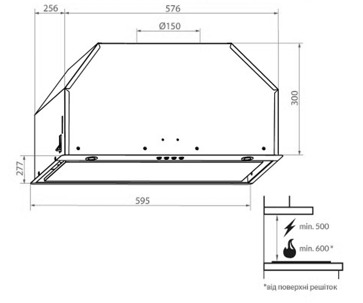 Полновстраиваемая вытяжка  PBE 6230 GLASS WH 1100 LED:Чертеж 