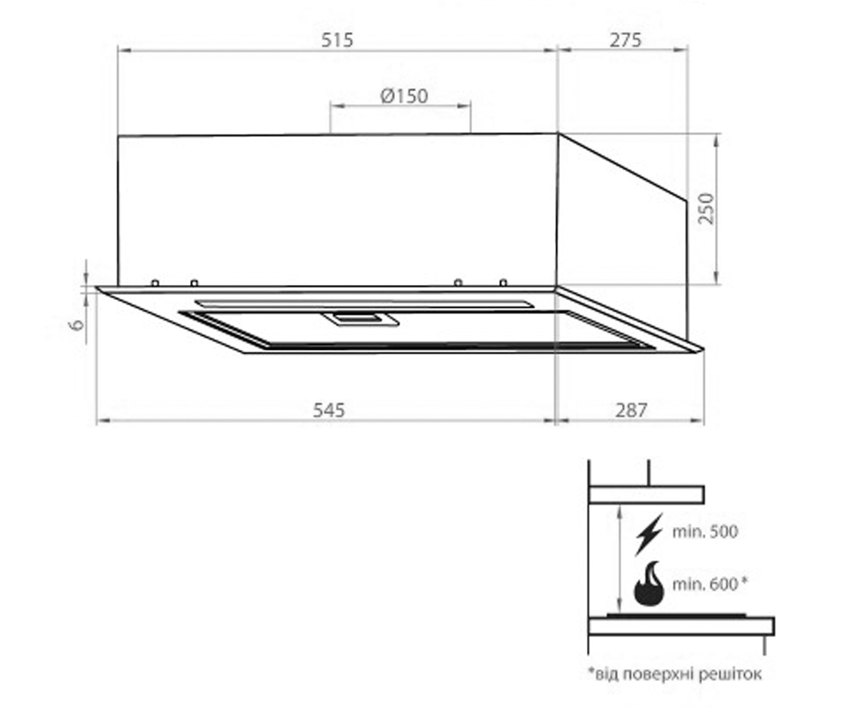 Сенсорная вытяжка  PBSR 52651 GLASS WH 1300 LED STRIP:Чертеж 