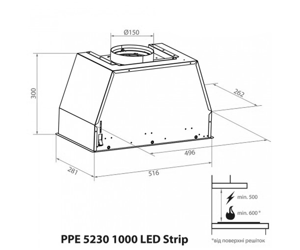 Полновстраиваемая вытяжка  PPE 5230 SS 1000 LED STRIP:Чертеж 