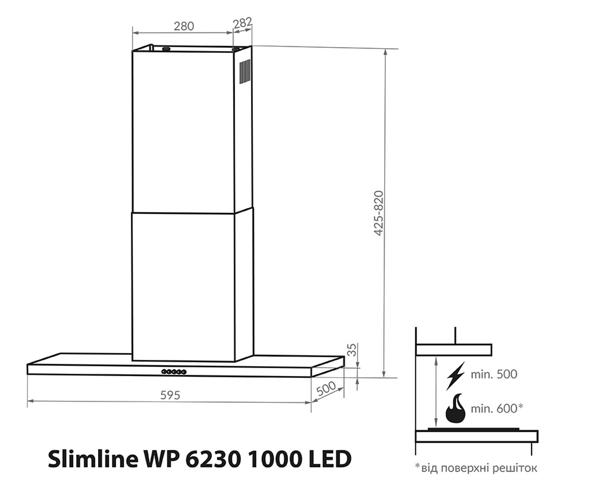 Пристенная вытяжка  SLIMLINE WP 6230 BL 1000 LED:Чертеж 