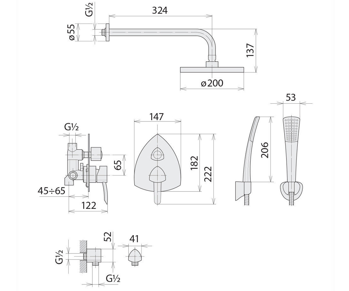 Душевая система  MARTIN 9R1483B-KA24X60D-8D-A:Чертеж 