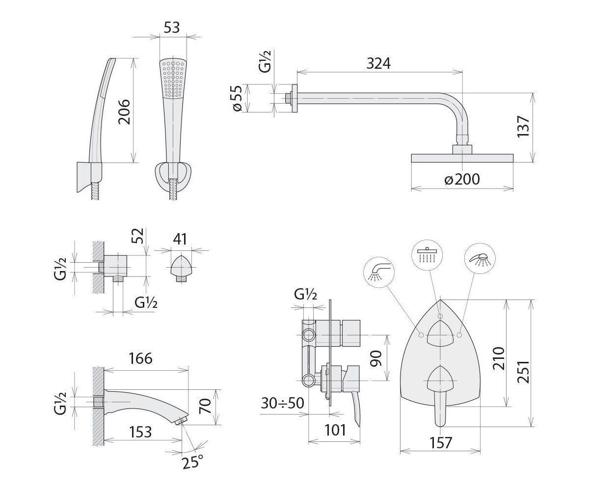 Душевая система  MARTIN 9R1483B-KA24X60D-8R-8:Чертеж 