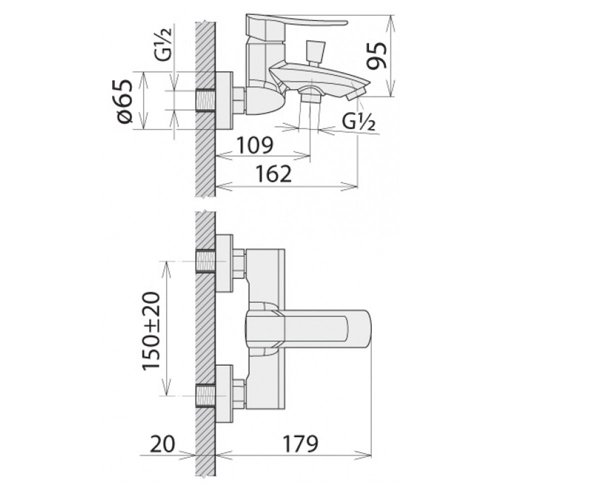 Смеситель для ванны  KATE CB23177D:Чертеж 