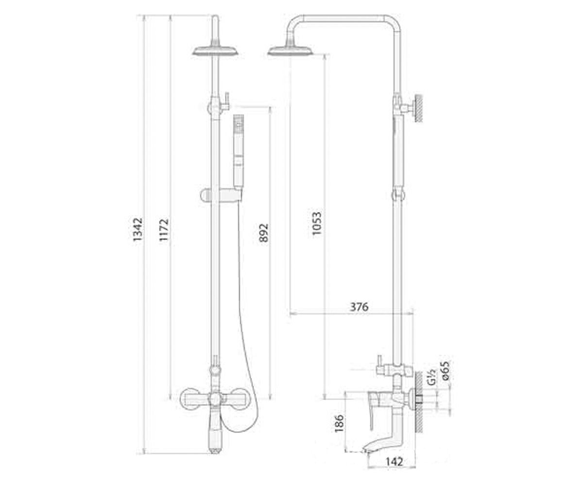 Душевая система  KATE CB23X77D-1KA0418-TH1301:Чертеж 