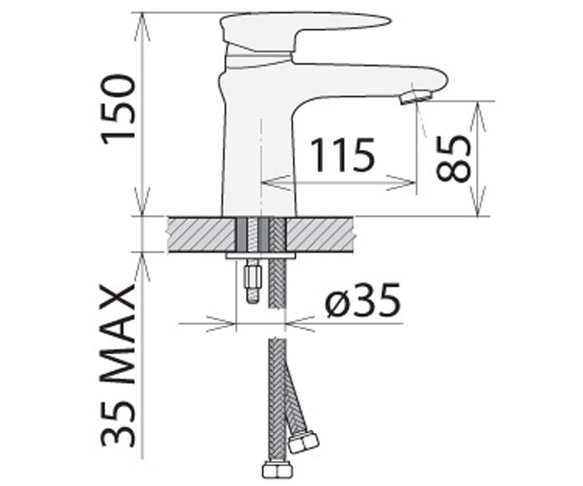 Смеситель для умывальника  LOUIS HT16191D:Чертеж 
