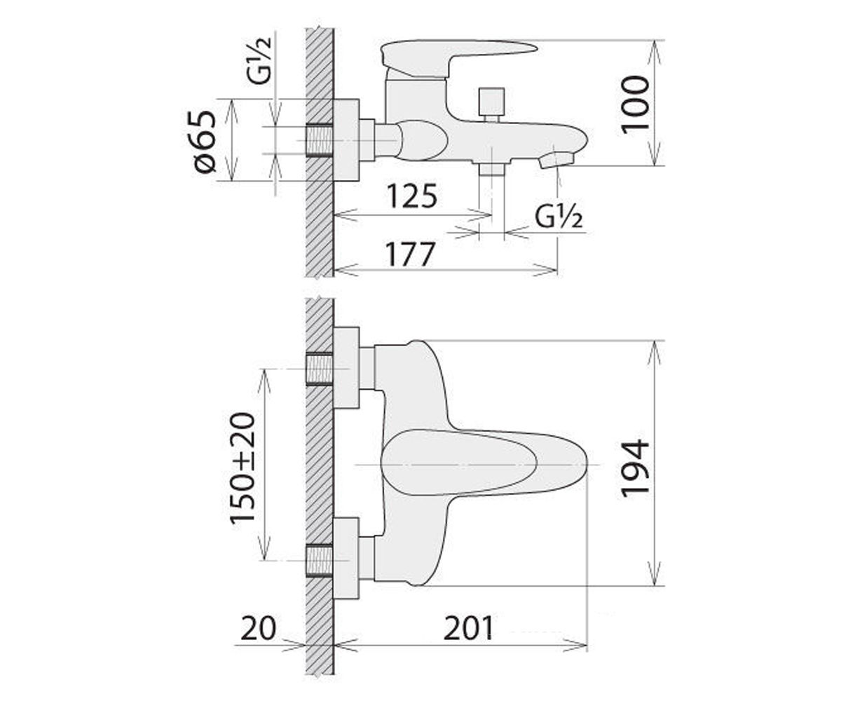 Смеситель для ванны  LOUIS HT23191D:Чертеж 