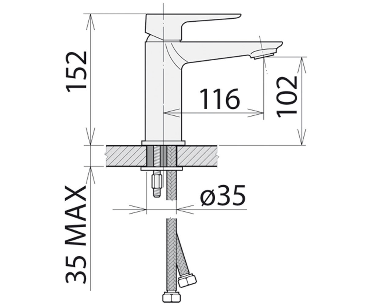 Смеситель для раковины  GERDA WEV16461KX:Чертеж 