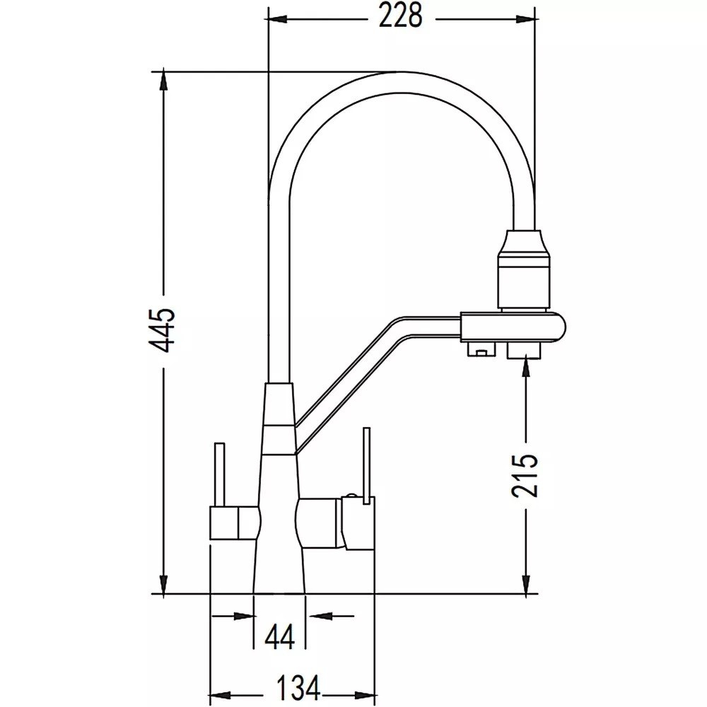 Кухонный смеситель на две воды  INX4A-08-BLACK:Чертеж 