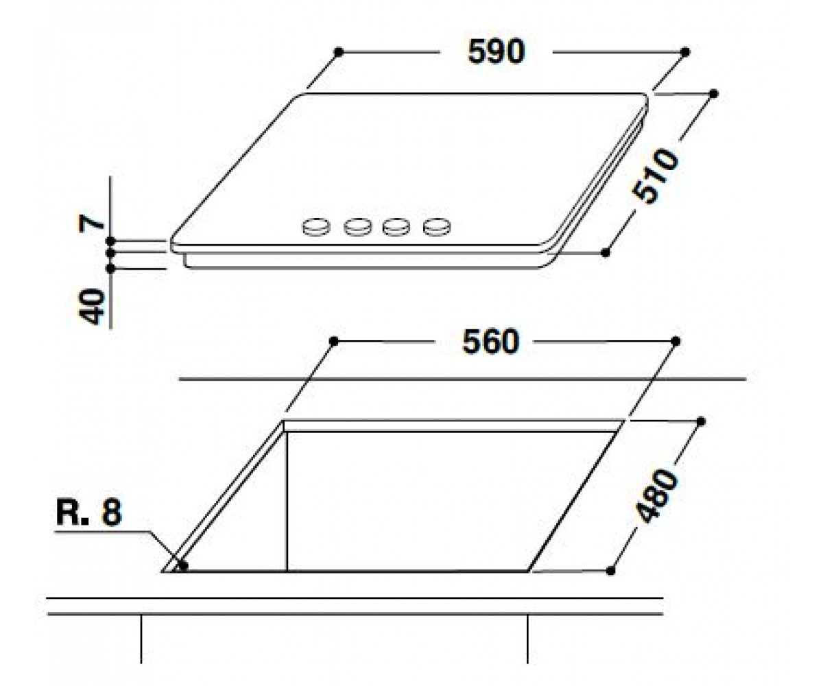 Поверхность 4-х конфорочная  GMA6411WH:Чертеж 