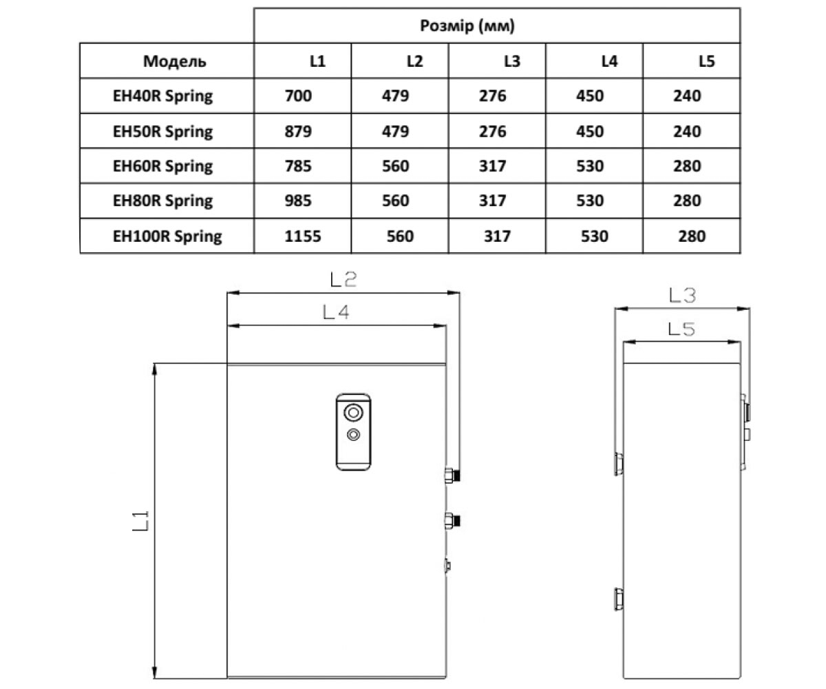 Плоский бойлер 40 л  EH40R SPRING:Чертеж 