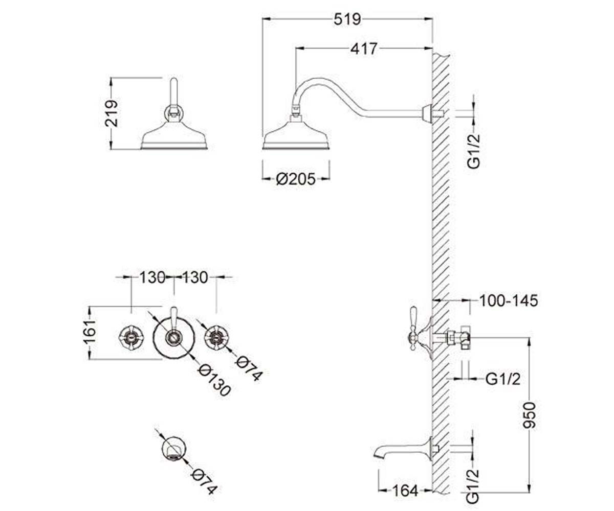 Душевая система  SAINE 8053054VF:Чертеж 