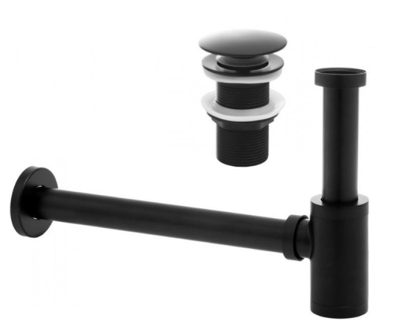 Сифон для раковиныYoka BLACK MATT универсальный + CLICK-KLAK без перелива YOKA  BK.SYPOP-14-BLK BK.SYPOP-14-BLK