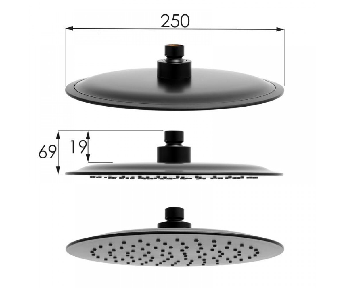 Душевой гарнитур Yoka BERGEN 25 BLACK черный с термостатом  BP.BERGEN-THERM-25-BLK:Чертеж 