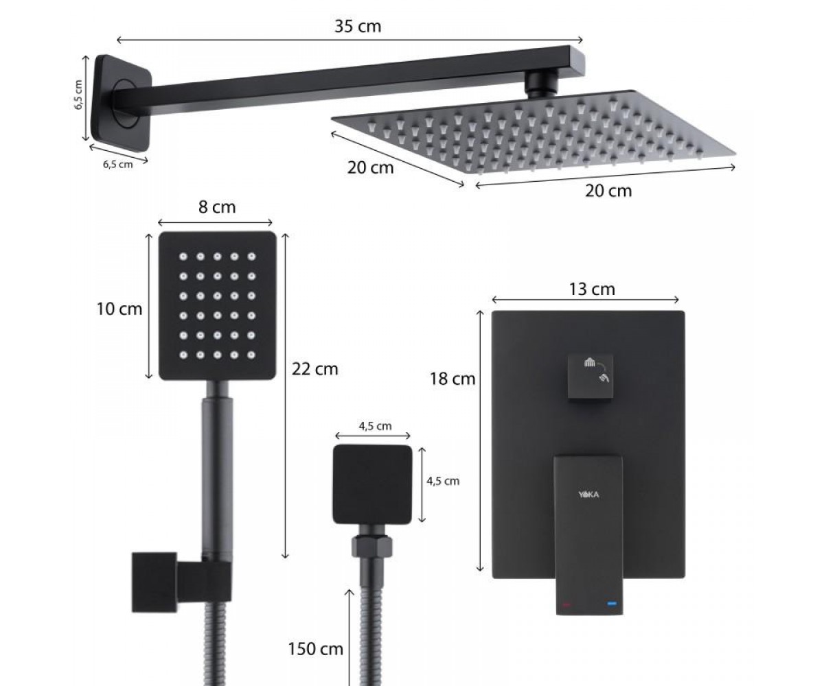 Душевой гарнитур скрытого монтажа Yoka DUAL BLACK + BOX черный  BP.DUAL-BLK:Фото 5