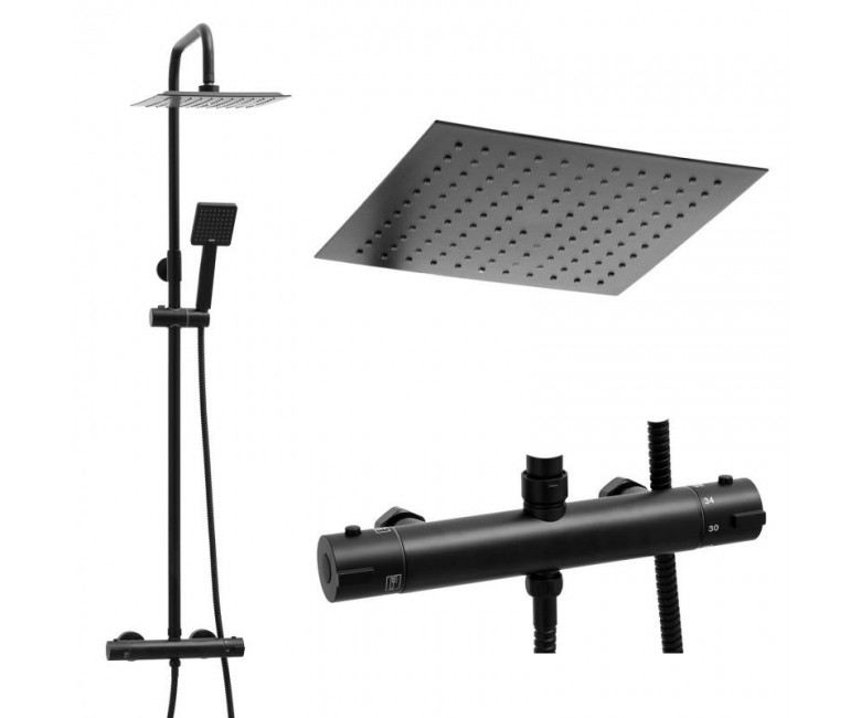 Душевой гарнитур Yoka FLOVA 25 BLACK черный с термостатом YOKA  BP.FLOVA THERM 25 BLK BP.FLOVA THERM 25 BLK