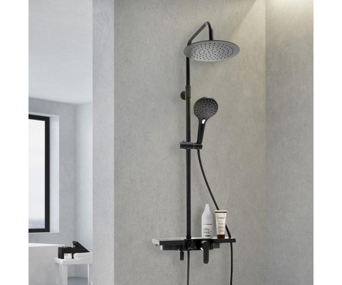 Душевой гарнитур Yoka SABA 25 BLACK черный с полкой и краном  BP.SABA25-BLK:Фото 8