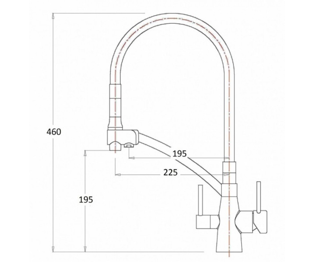 Смеситель под фильтр 2 в 1  SANITARY ZR338-8YF:Чертеж 